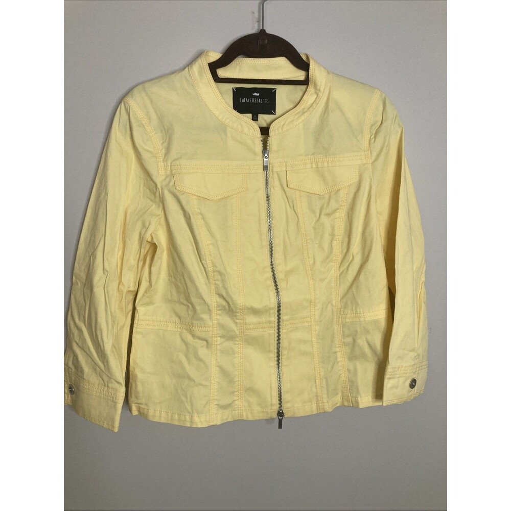 LaFayette 148 Lemon Yellow Stretch Cotton Zip Front Jacket L